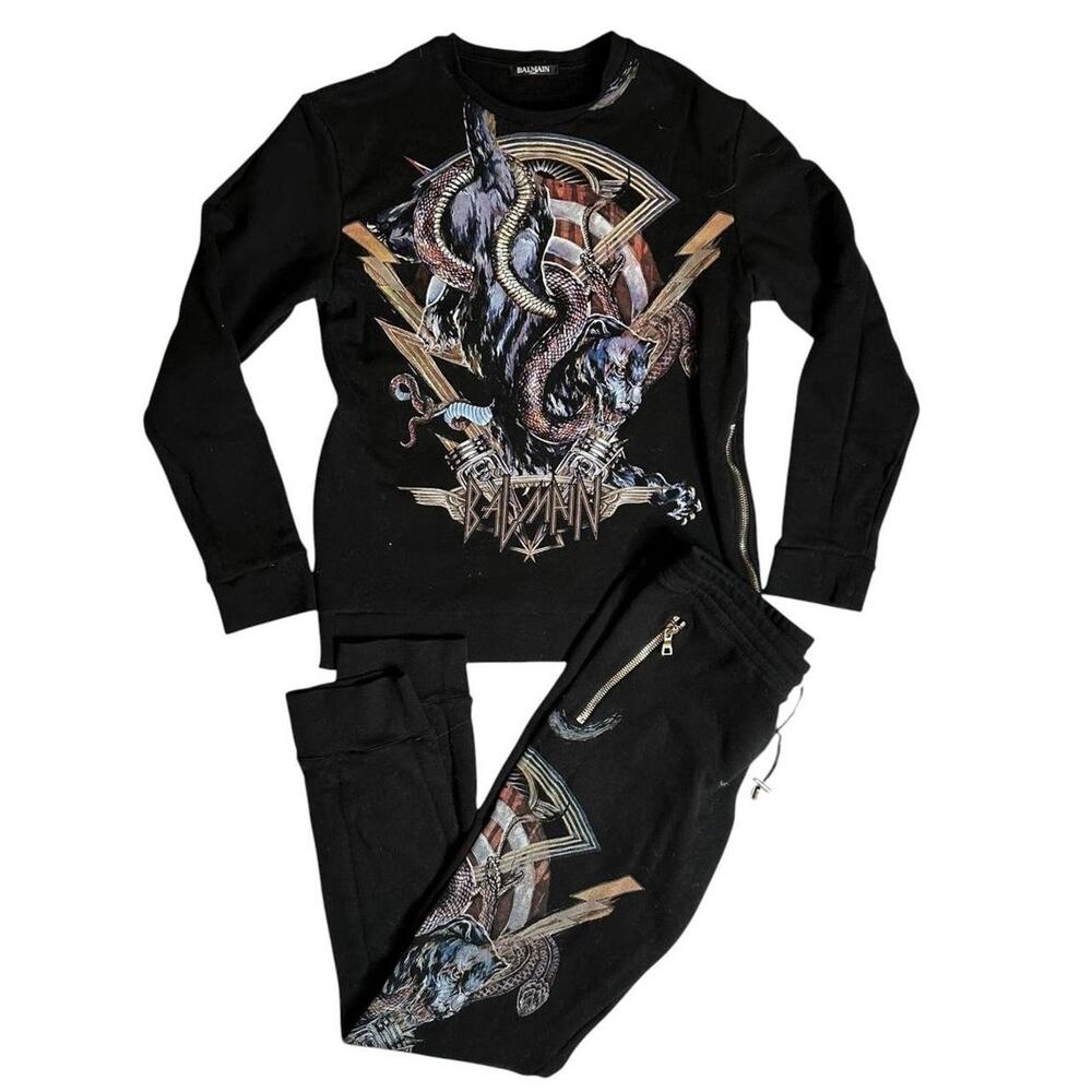 Balmain Cotton Panther Black Athletic Set Size XL